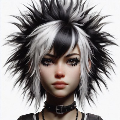 A portrait of a woman with a short, spiky haircut