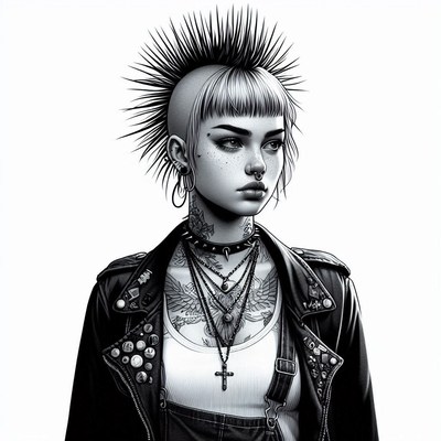 A woman with a mohawk looks off to the side