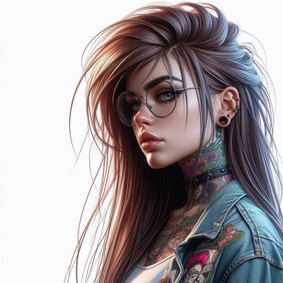 A young woman with long brown hair looks to the side