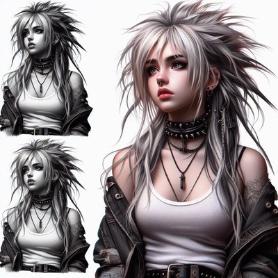 Woman with silver hair in a black leather jacket