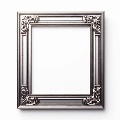 A detailed silver frame on white background