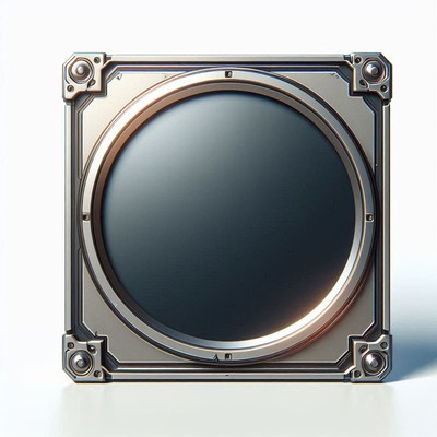 A square metal panel with a circular opening