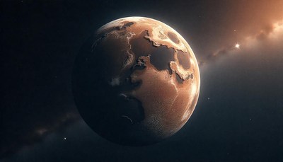 A red planet in the vastness of space