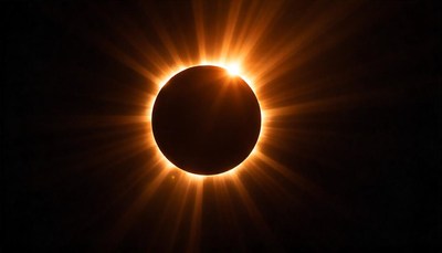 The sun is blocked by the moon during a solar eclipse