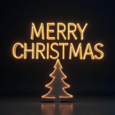 A neon sign displays a christmas message