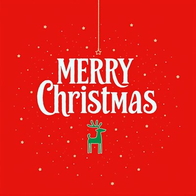 A red christmas card with a reindeer and stars