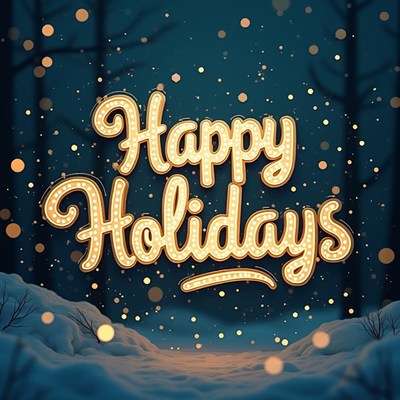 Happy holidays in a snowy winter scene