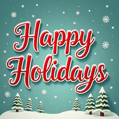 Happy holidays with snowy trees