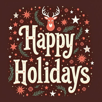 Happy holidays with a reindeer and stars