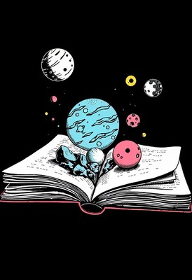 Planets rise from an open book