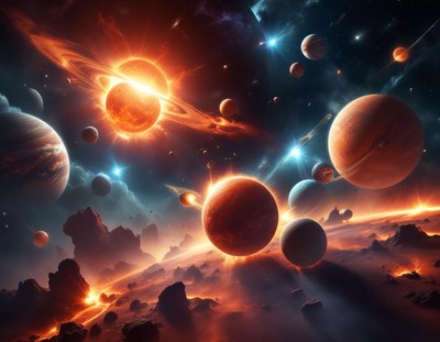 Planets and stars collide in this vibrant cosmic landscape