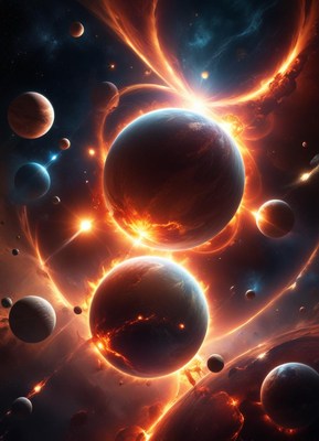 Two planets collide in a fiery explosion