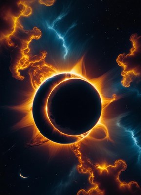 A black hole eclipses the sun in a fiery cosmic spectacle