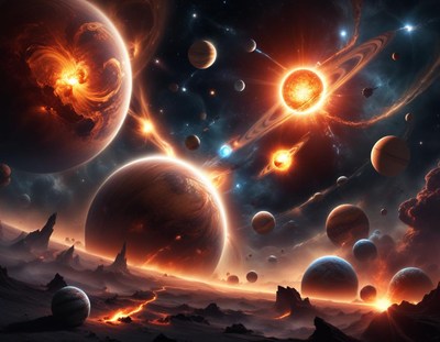 A fiery explosion illuminates a distant galaxy