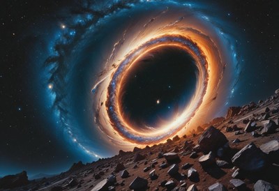 A black hole with a glowing ring in space