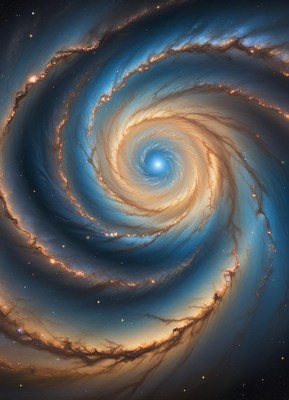 A spiral galaxy in space with a bright blue center
