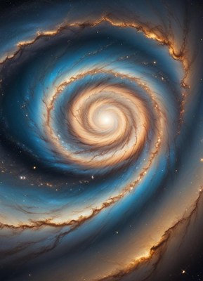 A swirling galaxy in space, full of stars and dust
