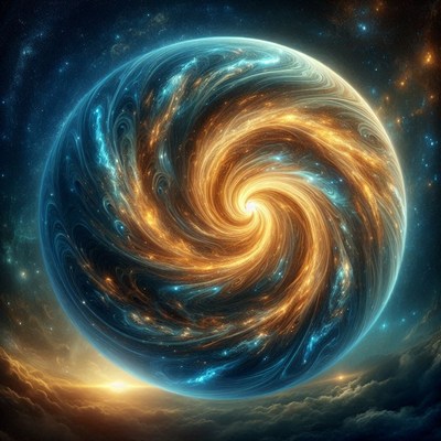 A swirling galaxy within a planet