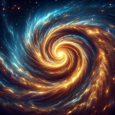 A swirling galaxy with golden and blue light