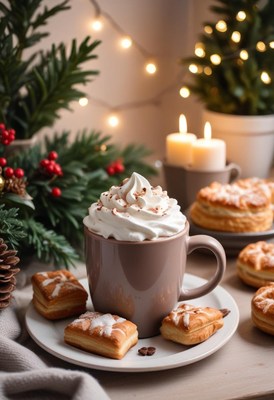 Cozy cocoa and pastries on a winter night