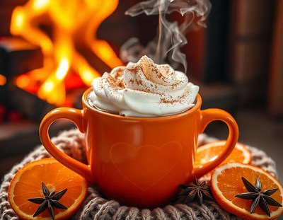 Hot chocolate with whipped cream by the fire