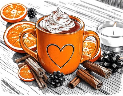 Hot chocolate with cream and cinnamon on a table