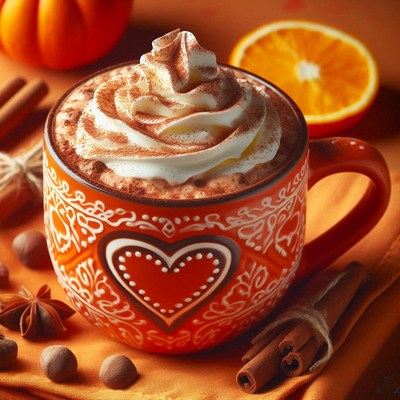 A warm cup of cocoa with whipped cream and cinnamon sticks