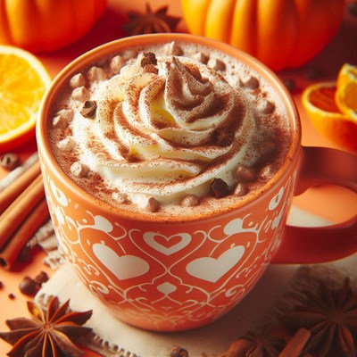 A warm mug of coffee topped with whipped cream and spices