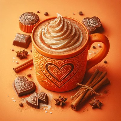 Cocoa with cream, cinnamon, and chocolate sticks