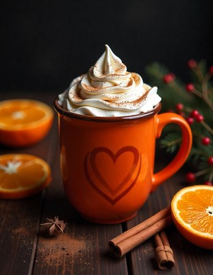 Hot chocolate with cream and cinnamon on a table