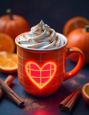 Coffee with whipped cream and cinnamon by pumpkins