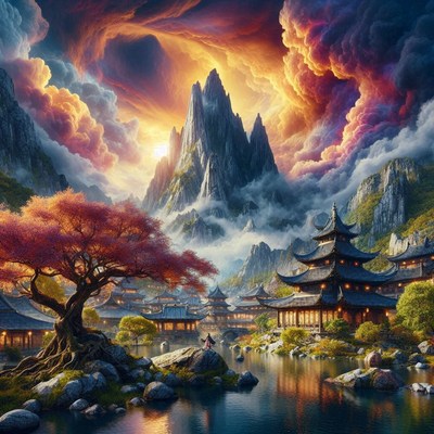 A person stands on a rock near a river in a valley