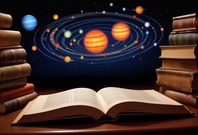 A book is open on a wooden table