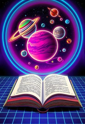 A glowing galaxy emerges from an open book