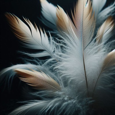 White and brown feathers against a dark background