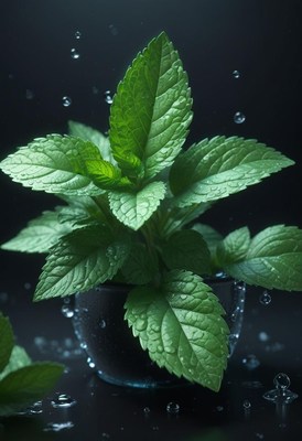 Fresh mint leaves in a glass of water