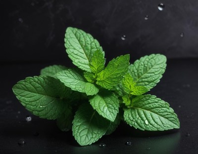 Fresh mint leaves on a black background