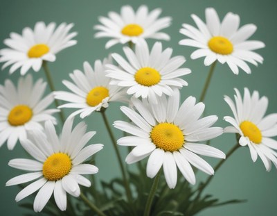 White daisies bloom in a garden