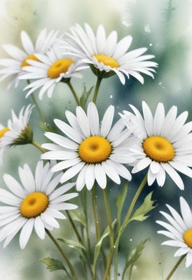 White daisies bloom in a garden on a sunny day