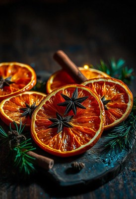 Dried orange slices with star anise and cinnamon