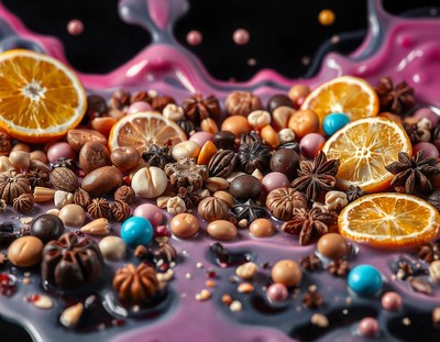 Close-up of candy and spices on purple