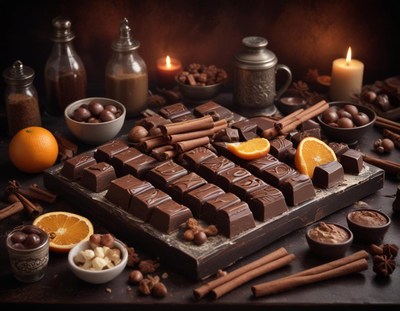 Dark chocolate squares with orange and cinnamon