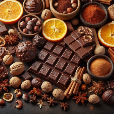 Dark chocolate with orange, nuts, and spices