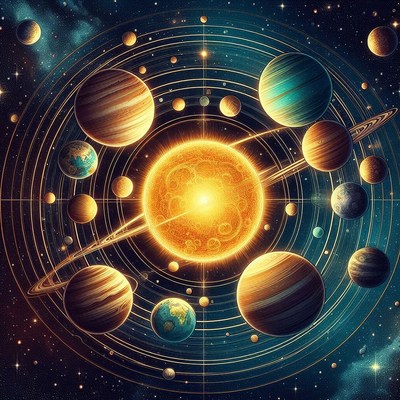 A vibrant illustration of the solar system