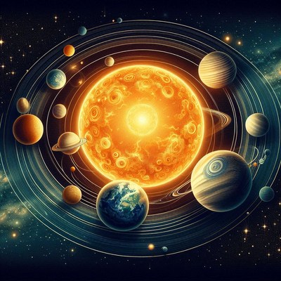 A vibrant illustration of the solar system