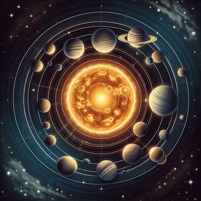 Illustration of the solar system with sun and planets