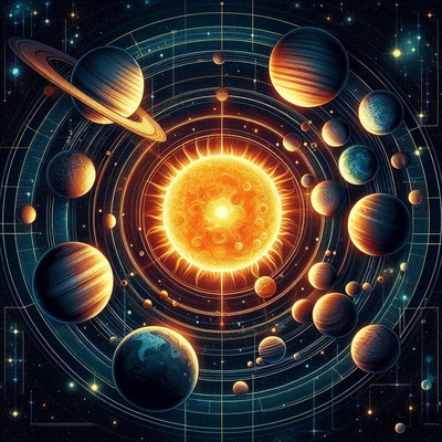 A digital illustration of the solar system