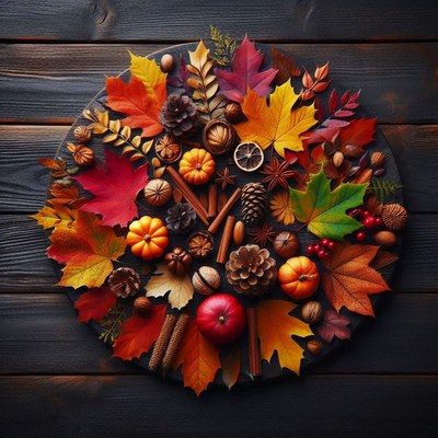 Fall decor and leaves on a wooden table