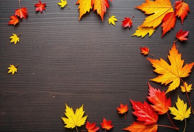 Fall leaves on a dark wood background