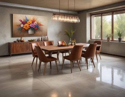 A dining room with a modern aesthetic